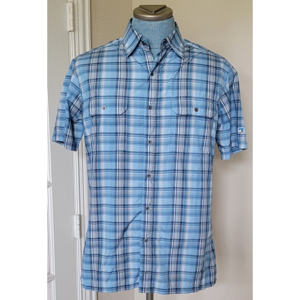 KUHL Men's Mountain Grown Eluxur Short Sleeve Button Up  Plaid Shirt Medium B008